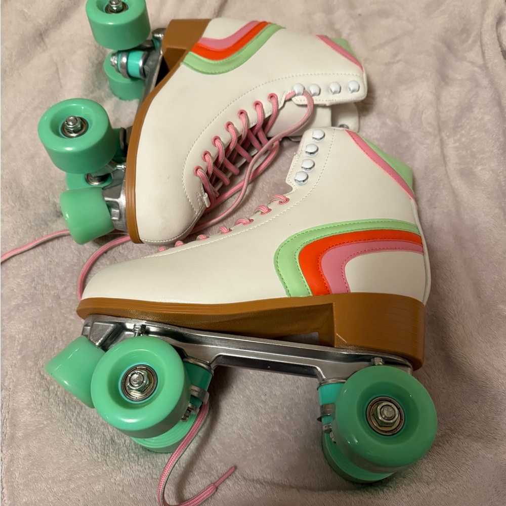 Retro White Roller Skates with Colorful Accents